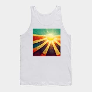 Sunshine, rainbow graphic with funky rays in yellow and orange. Tank Top